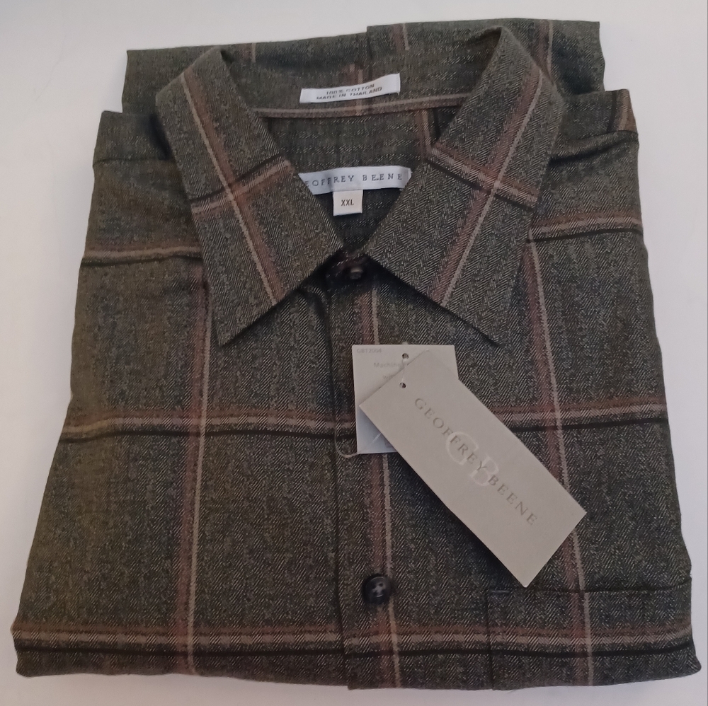 GEOFFREY BEENE Men's Green Plaid Button Down Long Sleeve Shirt. XXL